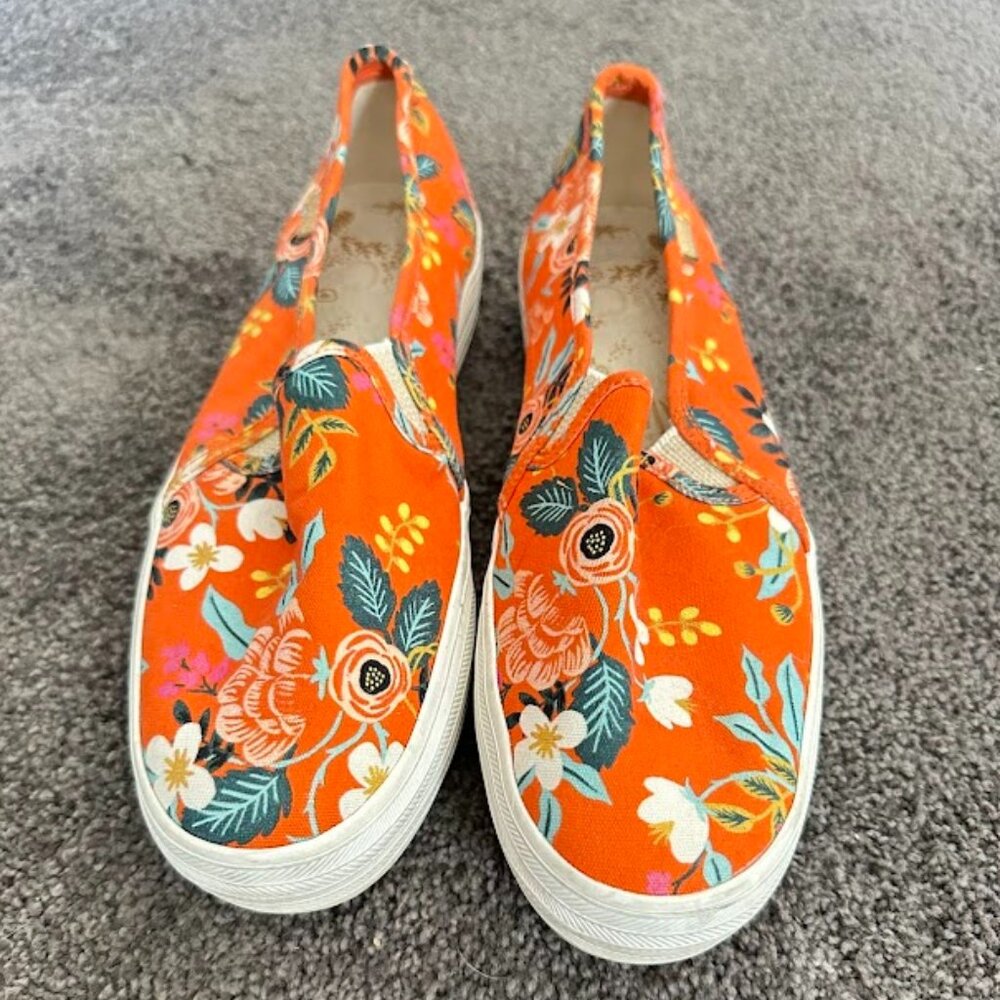 Keds x Rifle Paper Co Orange Floral Print Triple Up Canvas Slip On Shoe Size 8